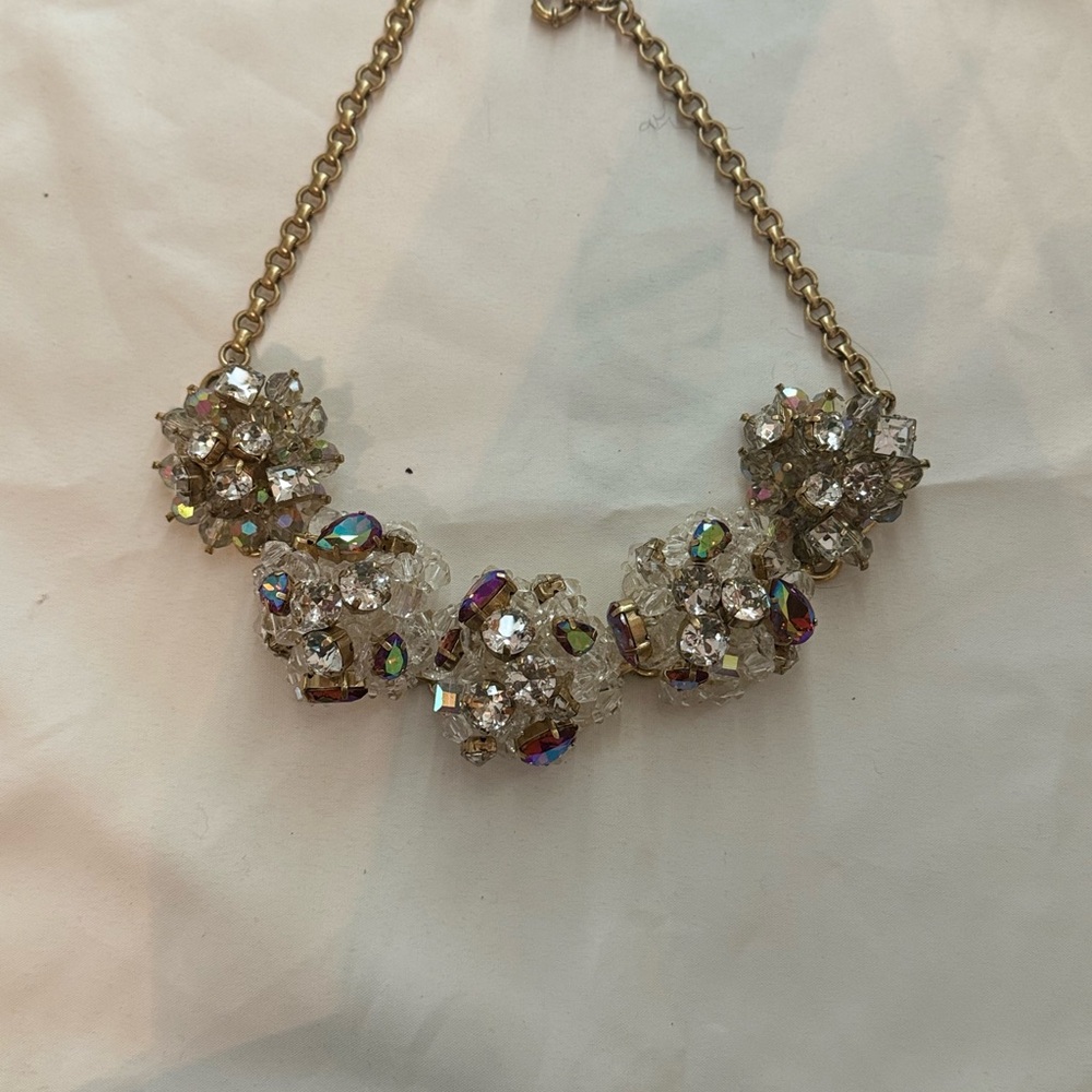 J. Crew Gold and Silver Crystal Necklace with Ornate Beads
